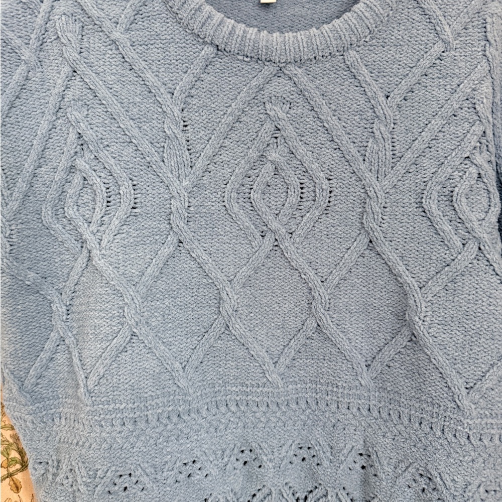 Derek heart baby blue chenille cropped cable knit sweater - Picture 3 of 6